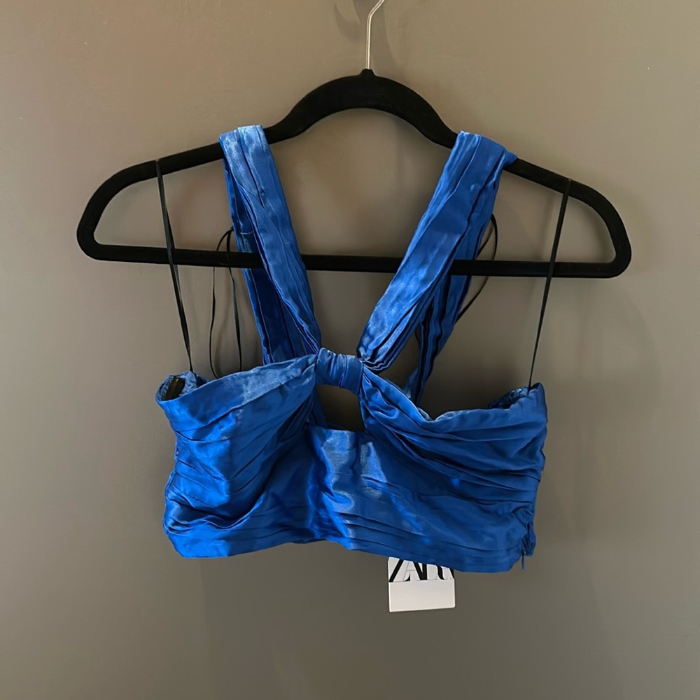 Zara Top | Blue Draped Satin Top with Cut Out